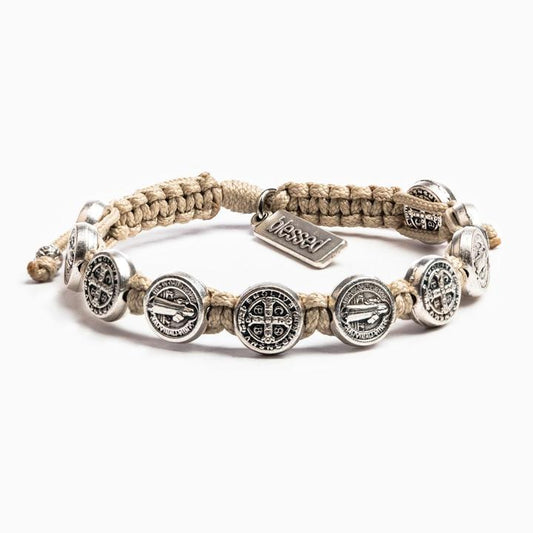 My Saint My Hero Blessing Bracelet- Silver/Tan