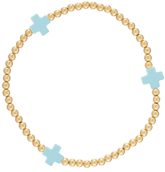 Enewton Signature Cross Gold 3mm Bead Bracelet-Turquoise