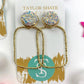 Glitter Top Rectangle Hoops-Off White