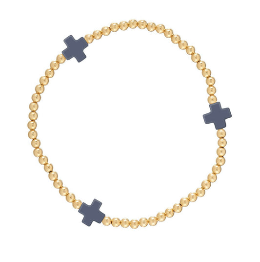 Enewton Signature Cross Gold 3mm Bead Bracelet- Navy