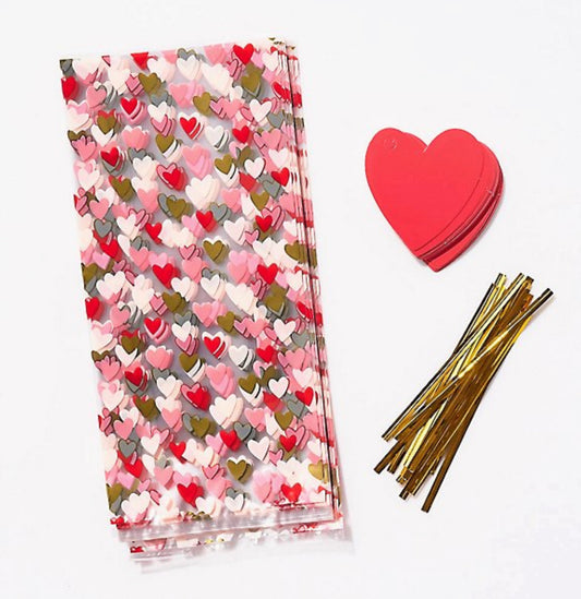 Paper Source "Heart Cello Bags w/Tags" (Pack of 20)
