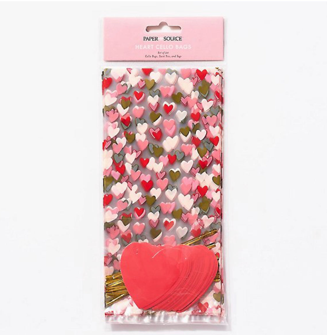 Paper Source "Heart Cello Bags w/Tags" (Pack of 20)