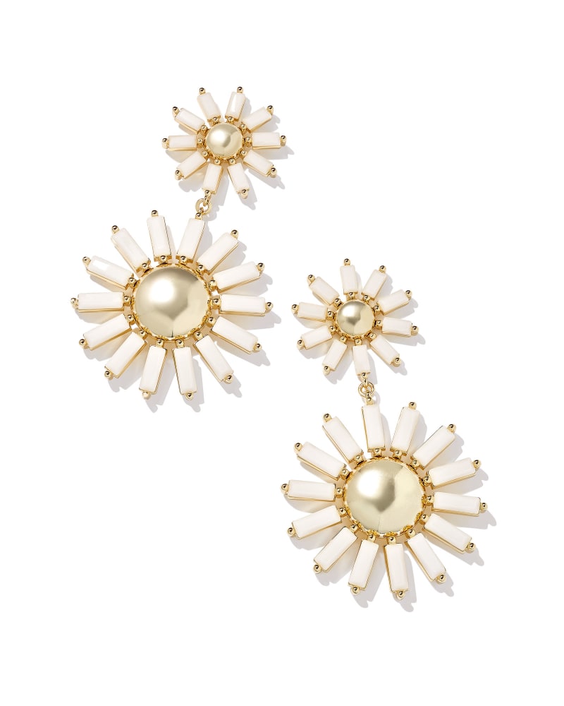 Kendra Scott Madison Daisy Statement Earring-Gold White Opaque Glass