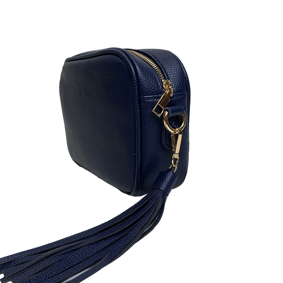 Ahdorned Faux Pebbled Leather Tassel Bag-Navy – Adelaide's Boutique