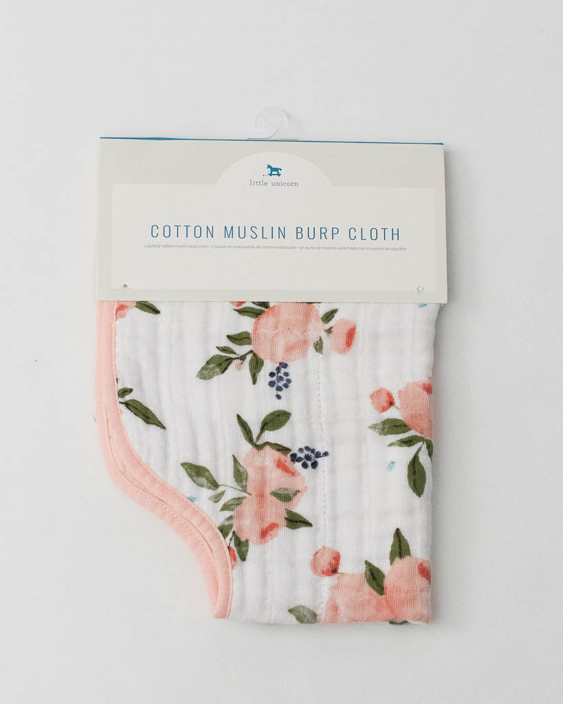 Little Unicorn Cotton Muslin Burp Cloth - Watercolor Roses